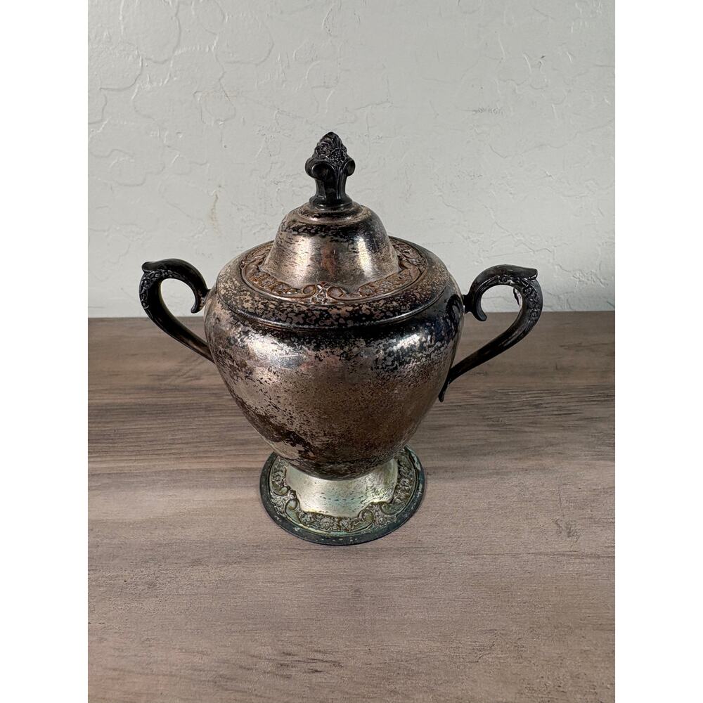 Vintage Rogers & Bro Silverplate Creamer & Sugar Bowl Set‎ Ornate Floral Pattern
